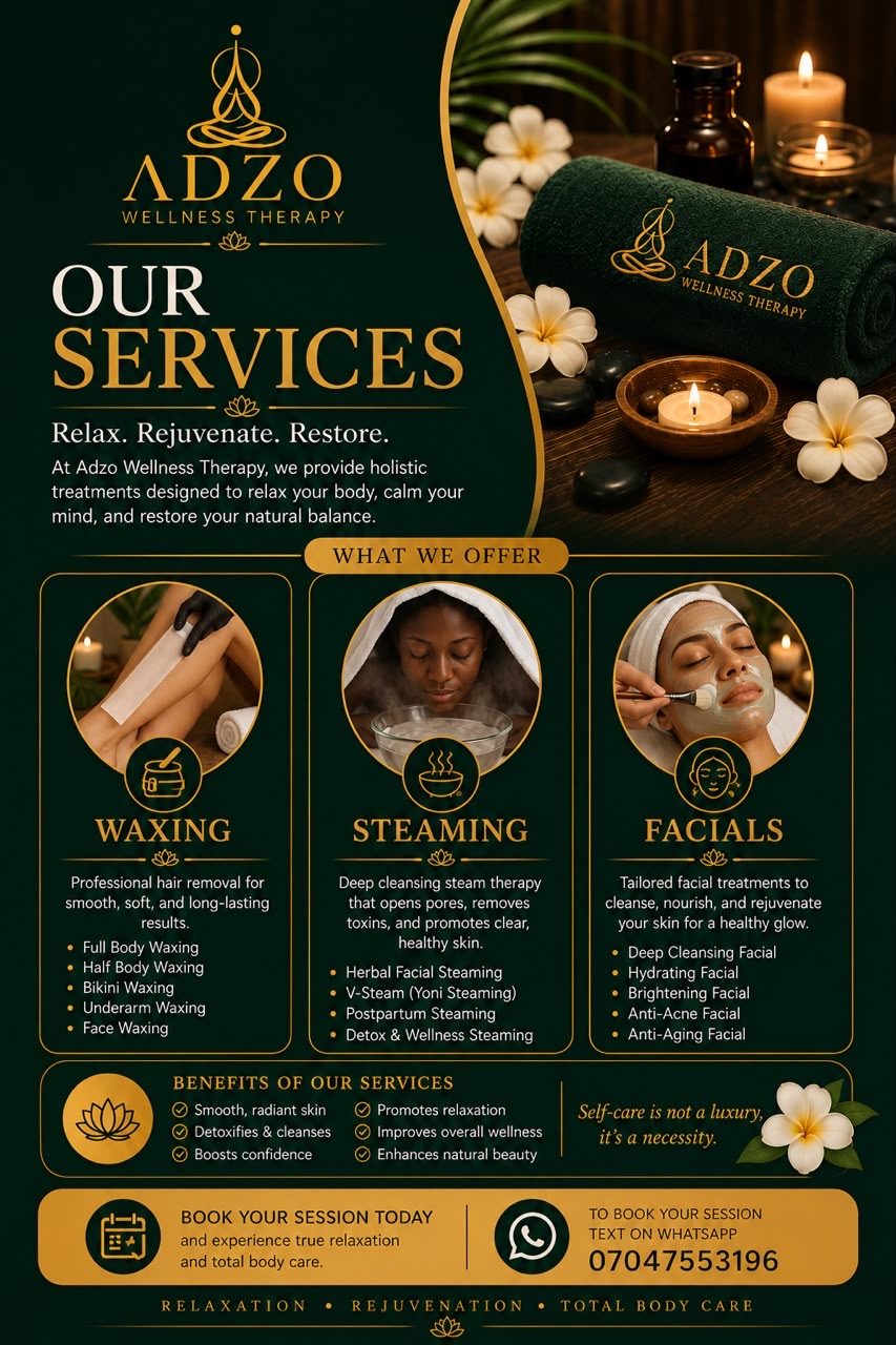 ADZO flyer for waxing, steaming and facial treatments